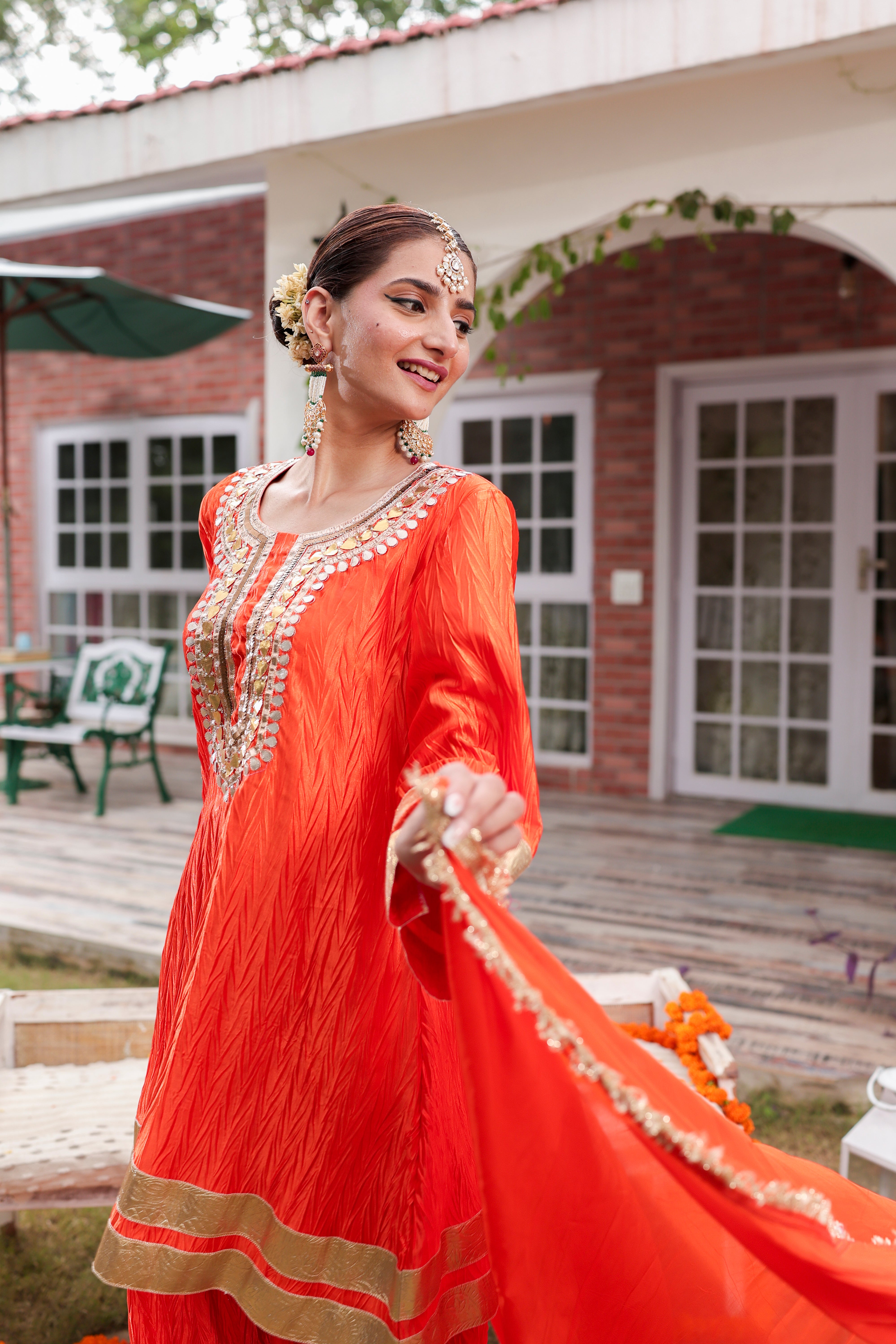 Orange Gulzaar - Kurta and Pants Set with Dupatta