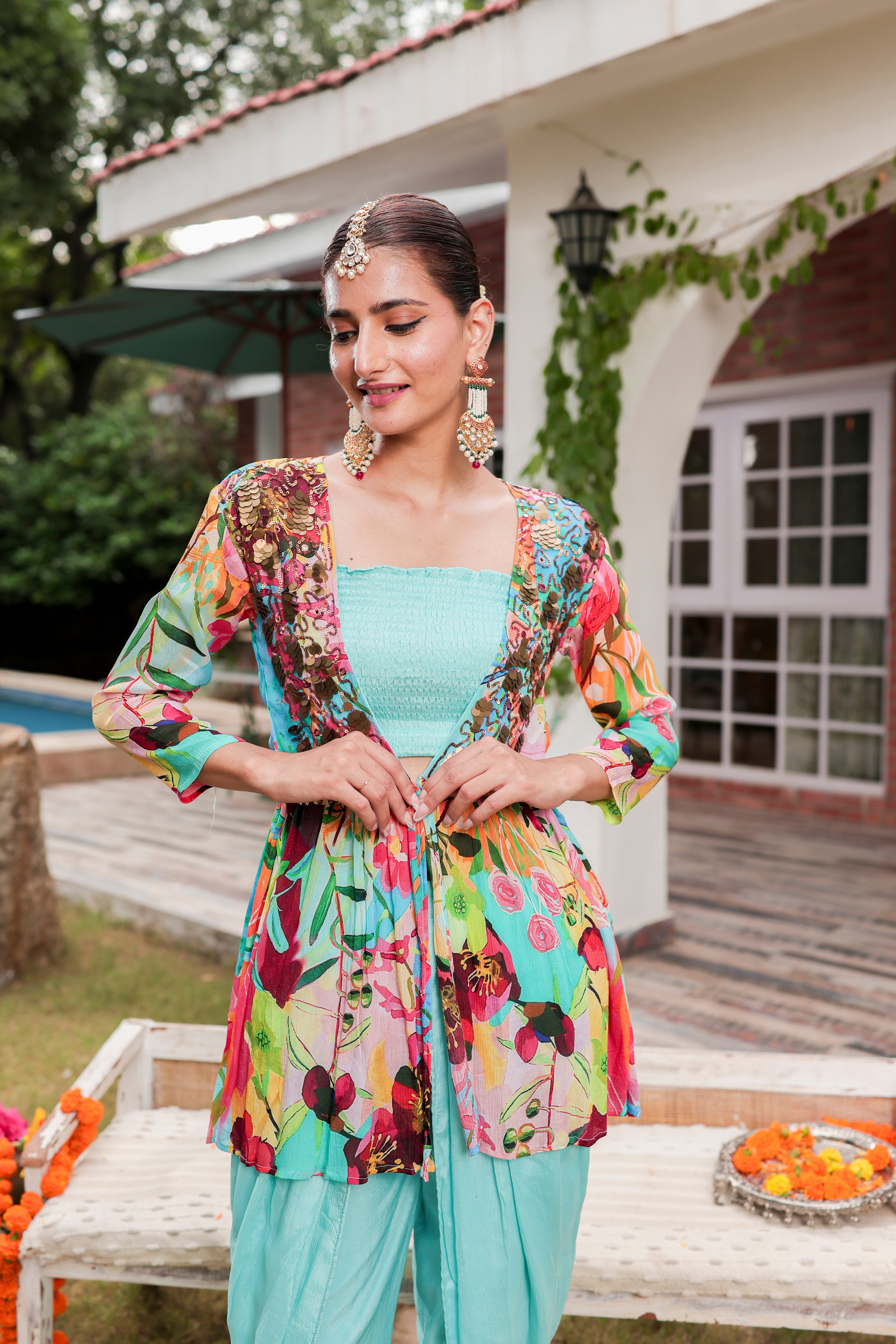 Ruba - Blouse and Dhoti Pants with Cape